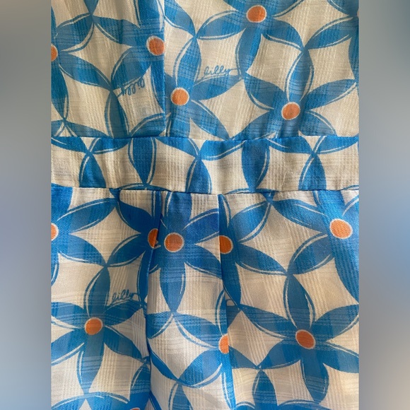 Lilly Pulitzer Dexter Dress Blue Starfruit Ruffle Halter Silk Blend Size 14 Read - Picture 15 of 15